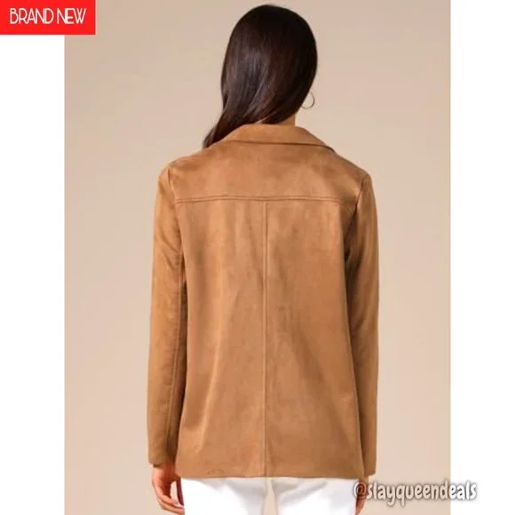 Faux Suede Blazer Women's Business Casual Lapel Jacket Long Sleeve